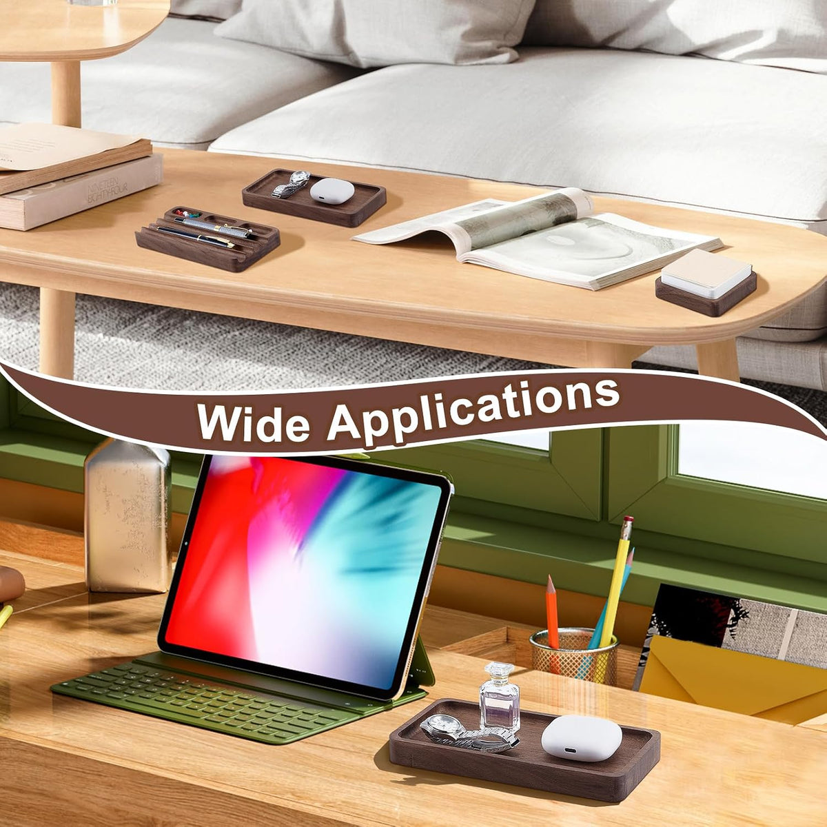 4Pcs Wooden Desk Organizer Tray