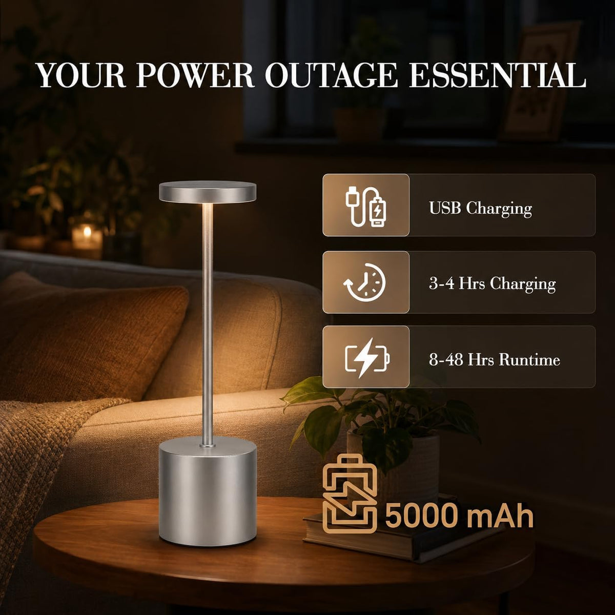 Silver Table Lamps - 2 Pack