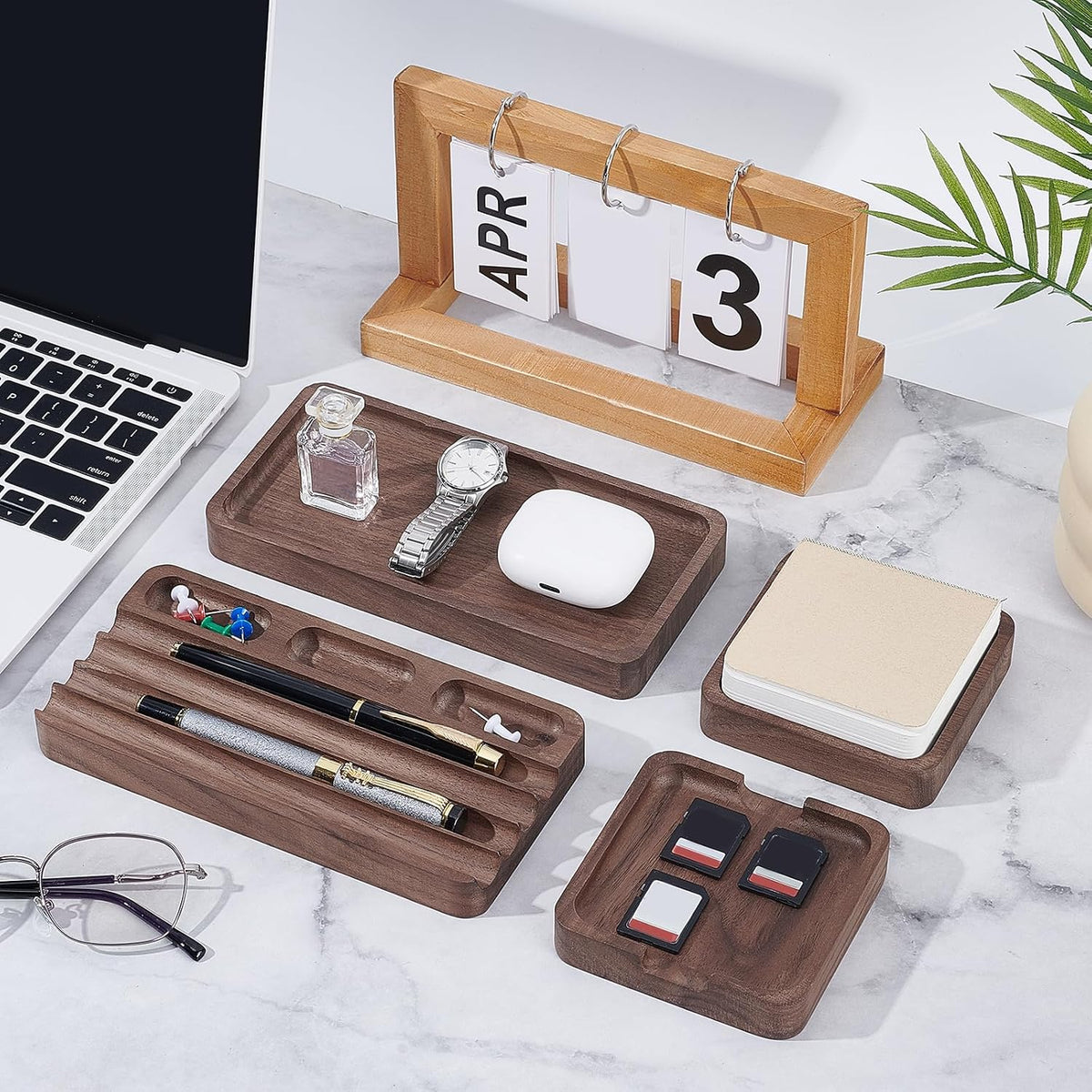 4Pcs Wooden Desk Organizer Tray
