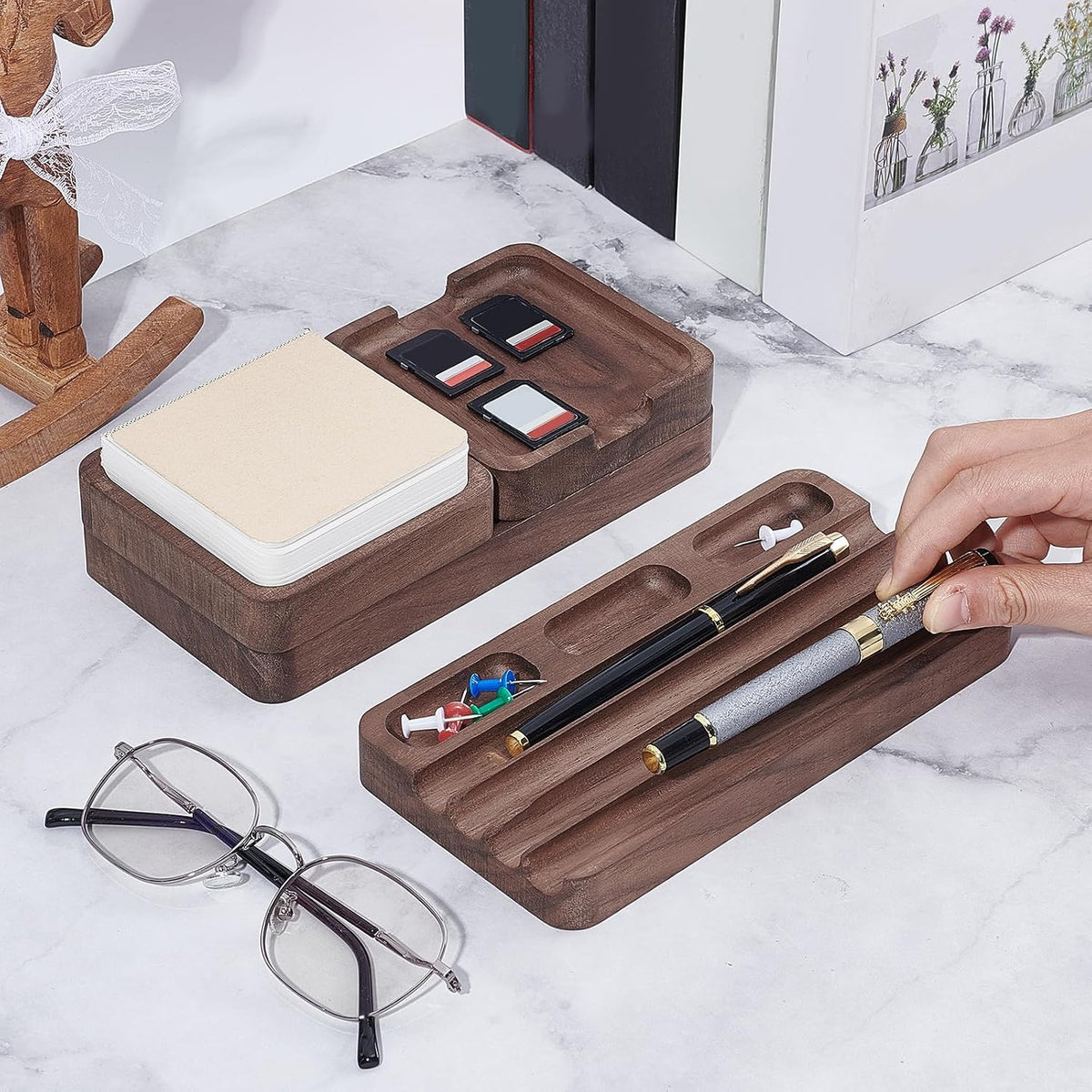 4Pcs Wooden Desk Organizer Tray